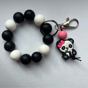 SILICONE BEAD WRISTLET KEYCHAIN HANDMADE PANDA